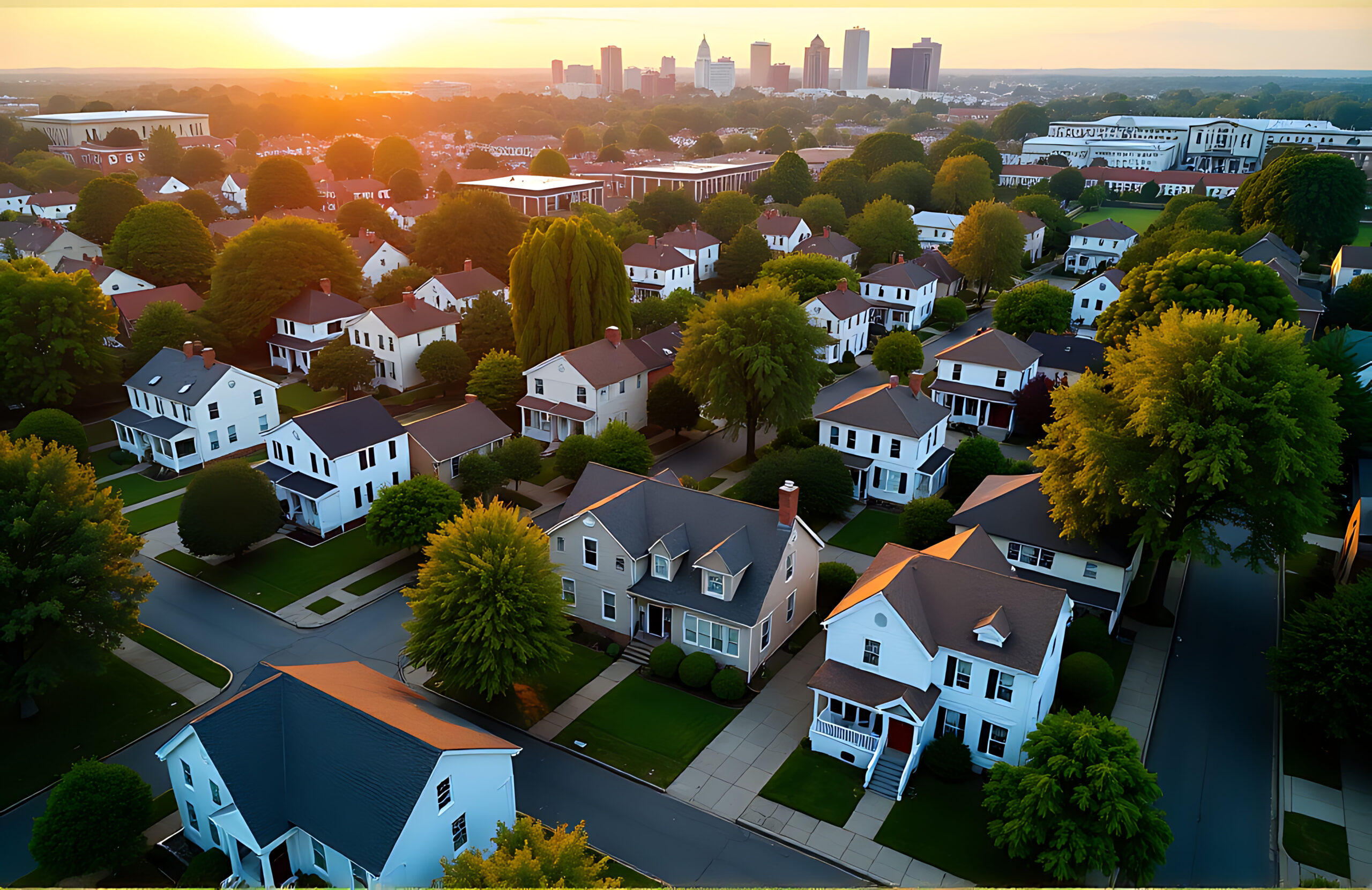 Hartford Connecticut residential neighborhood with the capital skyline in the distance